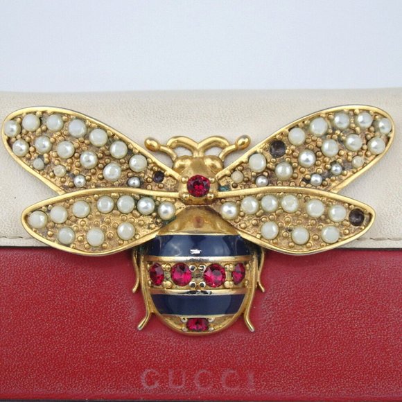 Rare Authentic GUCCI 476072・525040 Queen bee wallet leather/Rhinestone[Used] - Picture 6 of 11